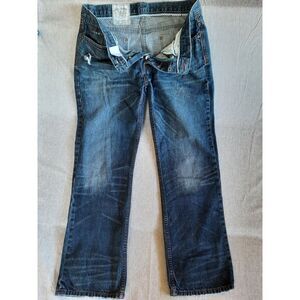 Slade Wilder Men 34x30 Classic Straight Button's Fly Ripped‎  Blue Denim Jeans